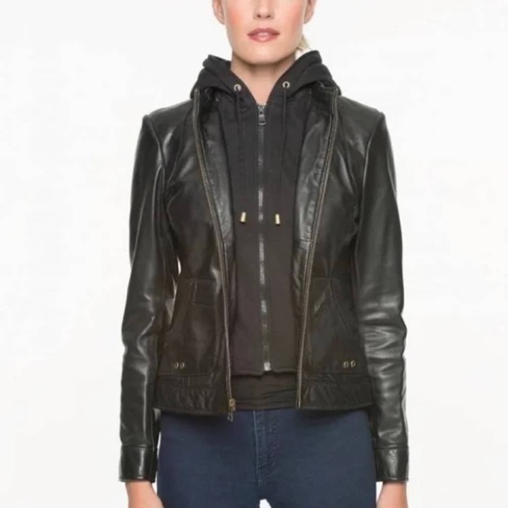 Mark New York | Andrew Marc Women’s Leather Jacket with Cotton Hood